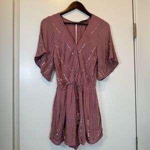 🪩 Abercrombie & Fitch Mauve Mini Romper with Beaded Accents Y2K Cottage Core